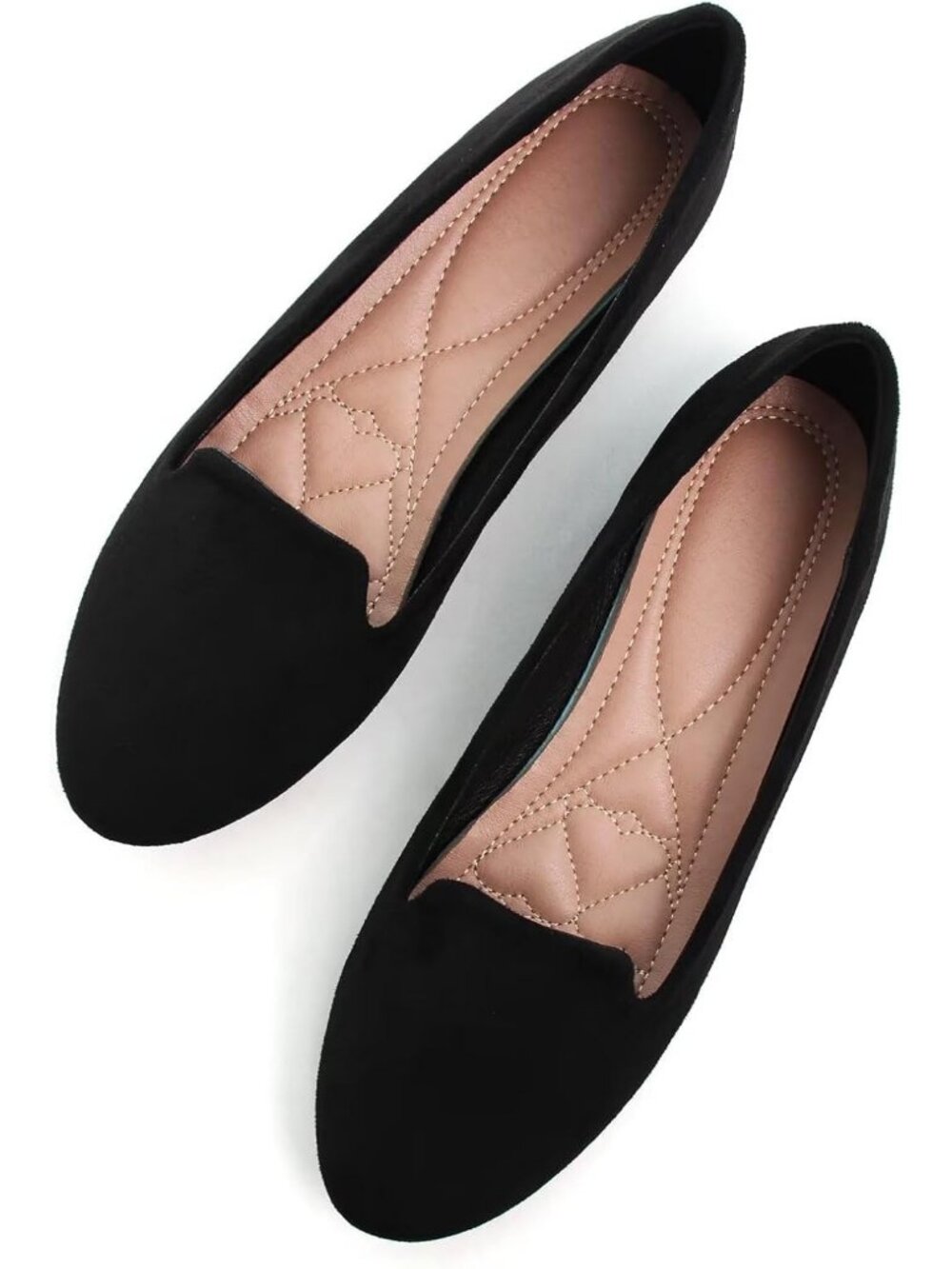 Women's Round Toe Black Suede Comfortable Ballet Flat Slip On Casual Dress Shoes